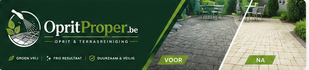 Oprit Proper banner met voor en na reiniging